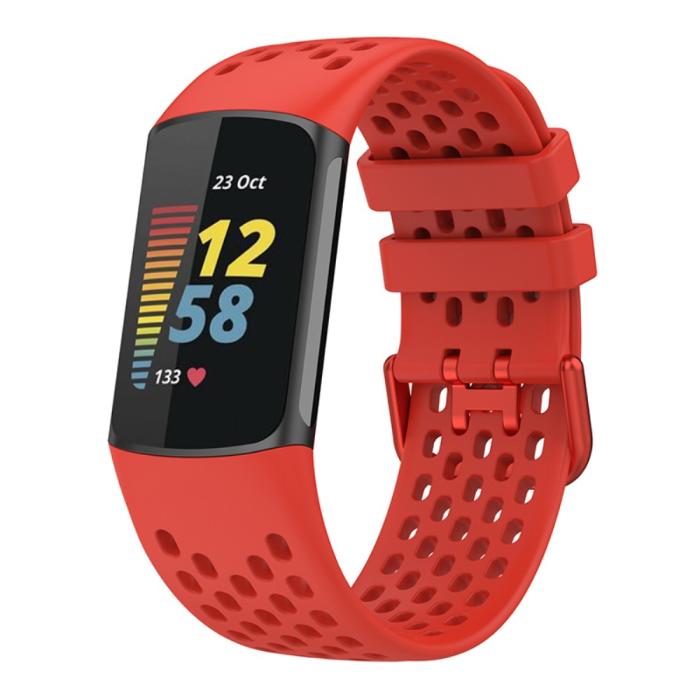 Bild 3,  Fitbit Charge 6 / 5 Armband Silikon Ihåligt Röd - Teknikhallen.se