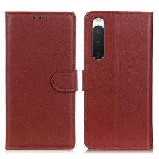  Sony Xperia 10 V Fodral Litchi L&auml;der Brun - Teknikhallen.se