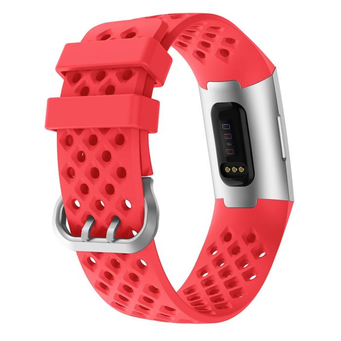Bild 2,  Silikon Armband Ihåligt Fitbit Charge 3 / 4 Röd - Teknikhallen.se