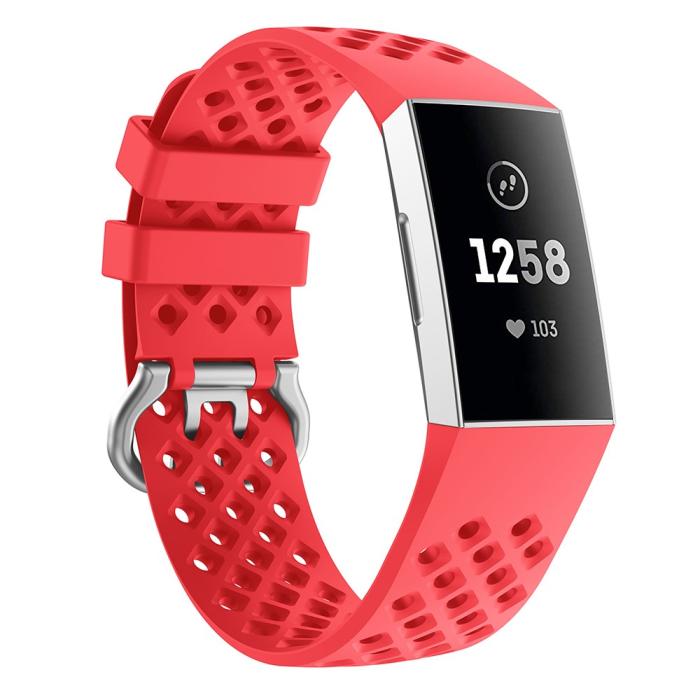 Bild 4,  Silikon Armband Ihåligt Fitbit Charge 3 / 4 Röd - Teknikhallen.se