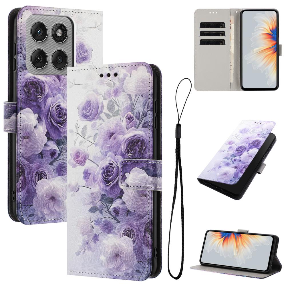  Motorola Edge 60 Pro Fodral Med Tryck Lila Rosor - Teknikhallen.se