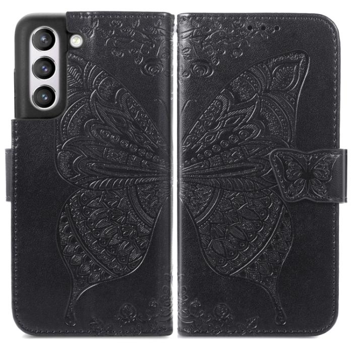 Bild 2,  Samsung Galaxy S21 FE Fodral Big Butterfly Läder Svart - Teknikhallen.se