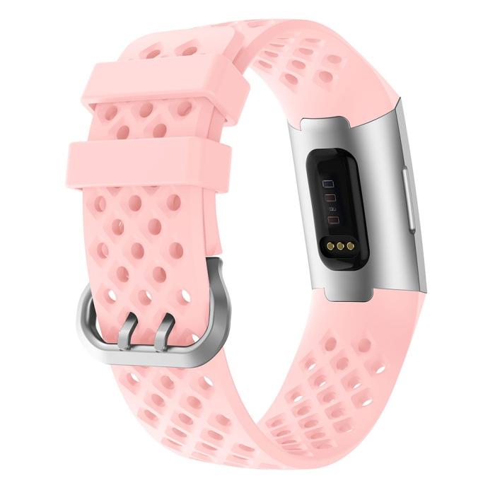 Bild 2,  Silikon Armband Ihåligt Fitbit Charge 3 / 4 Ljus Rosa - Teknikhallen.se