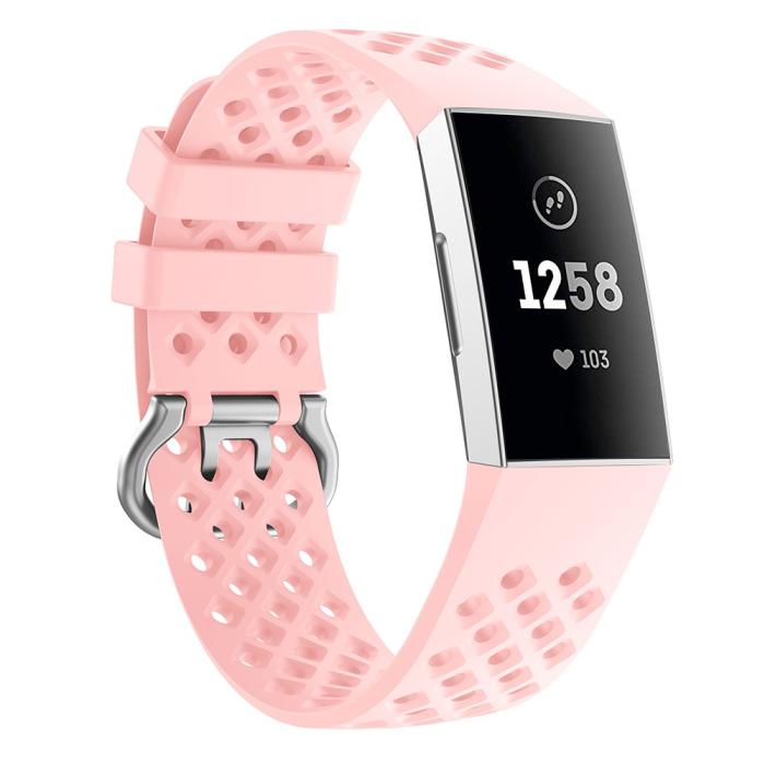 Bild 4,  Silikon Armband Ihåligt Fitbit Charge 3 / 4 Ljus Rosa - Teknikhallen.se