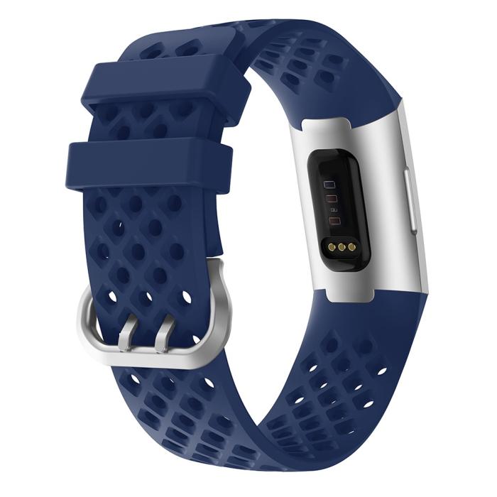 Bild 2,  Silikon Armband Ihåligt Fitbit Charge 3 / 4 Mörk Blå - Teknikhallen.se