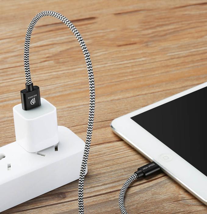 Bild 2, DUX DUCIS DUX DUCIS 3M Lightning Kabel Quick Charge - Svart/Vit - Teknikhallen.se