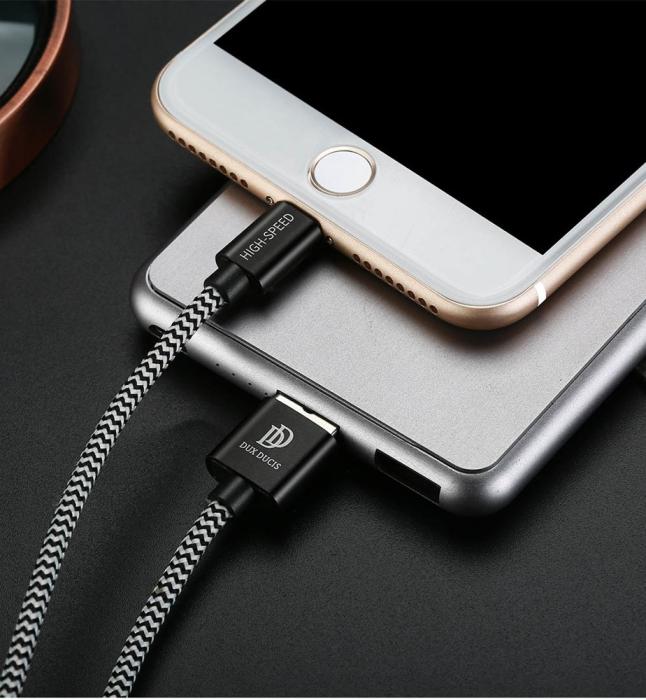 Bild 4, DUX DUCIS DUX DUCIS 3M Lightning Kabel Quick Charge - Svart/Vit - Teknikhallen.se