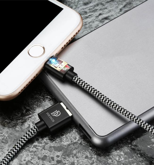 Bild 2, DUX DUCIS DUX DUCIS 1M Lightning Kabel Quick Charge - Svart/Vit - Teknikhallen.se