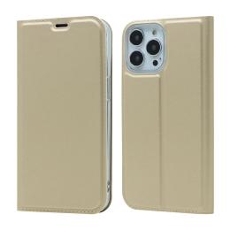  iPhone 13 Pro - Silkeslent Läder Flip Fodral - Guld - Teknikhallen.se