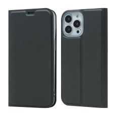  iPhone 13 Pro - Silkeslent L&auml;der Flip Fodral - Svart - Teknikhallen.se