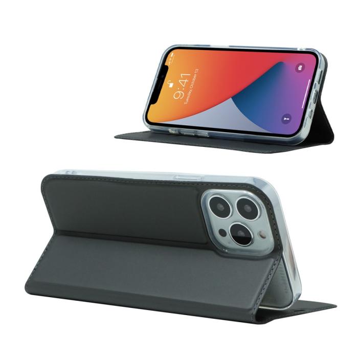Bild 6,  iPhone 13 Pro - Silkeslent Läder Flip Fodral - Svart - Teknikhallen.se