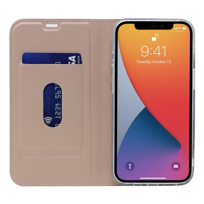 Bild 4,  iPhone 13 Pro - Silkeslent Läder Flip Fodral - Roséguld - Teknikhallen.se