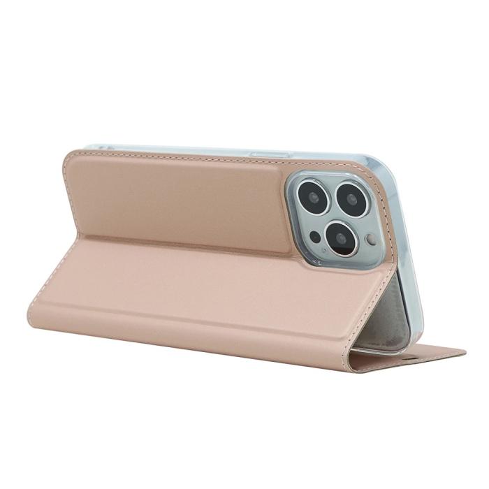 Bild 5,  iPhone 13 Pro - Silkeslent Läder Flip Fodral - Roséguld - Teknikhallen.se