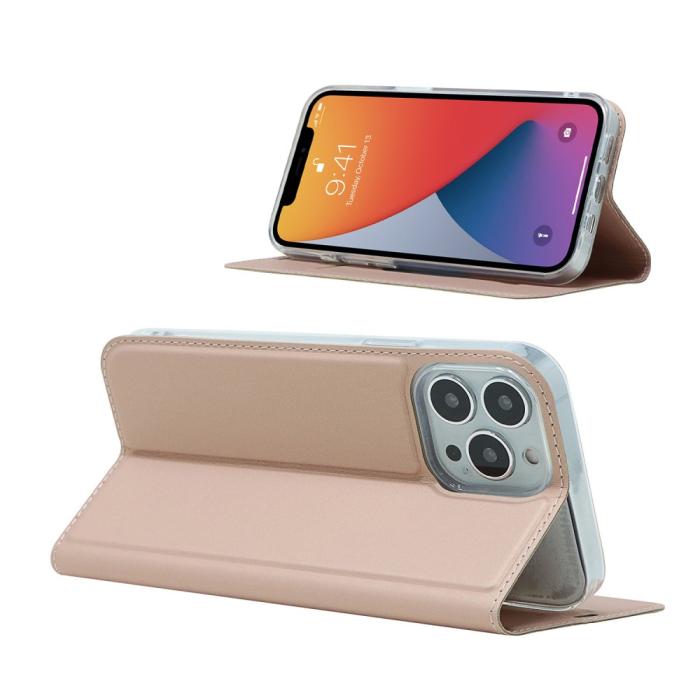 Bild 6,  iPhone 13 Pro - Silkeslent Läder Flip Fodral - Roséguld - Teknikhallen.se
