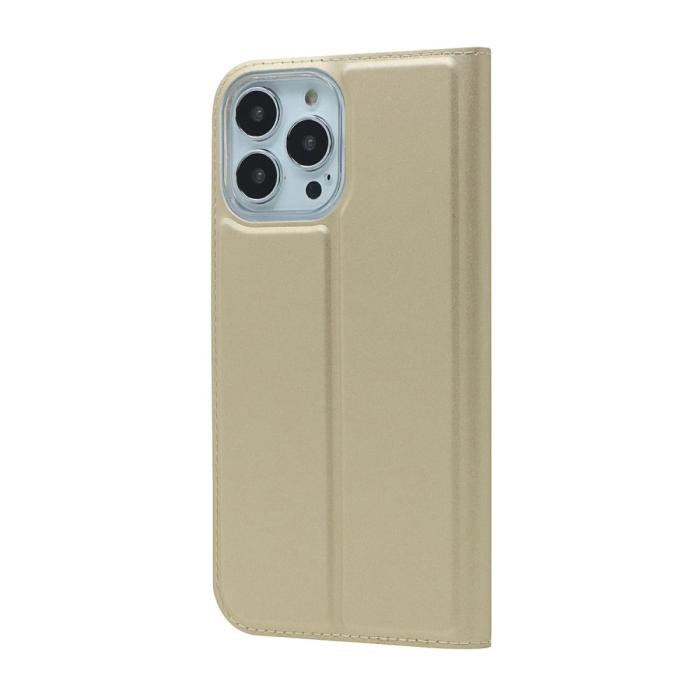 Bild 3,  iPhone 13 Pro - Silkeslent Läder Flip Fodral - Guld - Teknikhallen.se