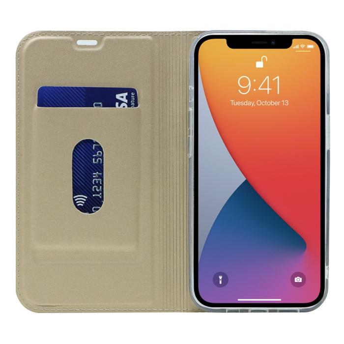 Bild 4,  iPhone 13 Pro - Silkeslent Läder Flip Fodral - Guld - Teknikhallen.se