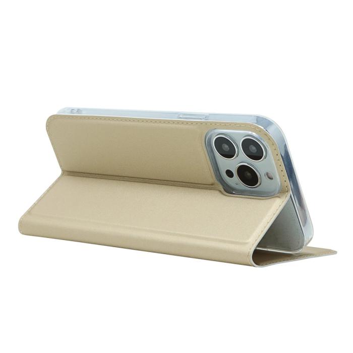 Bild 5,  iPhone 13 Pro - Silkeslent Läder Flip Fodral - Guld - Teknikhallen.se