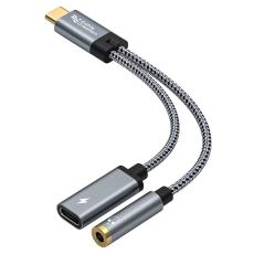 CableCreation CableCreation 60W PD 2in1 USB-C Till USB-C/AUX Adapter Gr&aring; - Teknikhallen.se