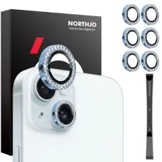 NORTHJO NORTHJO iPhone 15/15 Plus/14/14 Plus Linsskydd Strass 3-PACK Bl&aring; - Teknikhallen.se