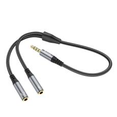 HOCO HOCO Split Adapter 3.5 mm Hane - 2x 3.5 mm Hona Gr&aring; - Teknikhallen.se