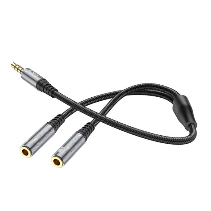 Bild 2, HOCO HOCO Split Adapter 3.5 mm Hane - 2x 3.5 mm Hona Grå - Teknikhallen.se