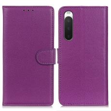  Sony Xperia 10 V Fodral Litchi L&auml;der Lila - Teknikhallen.se