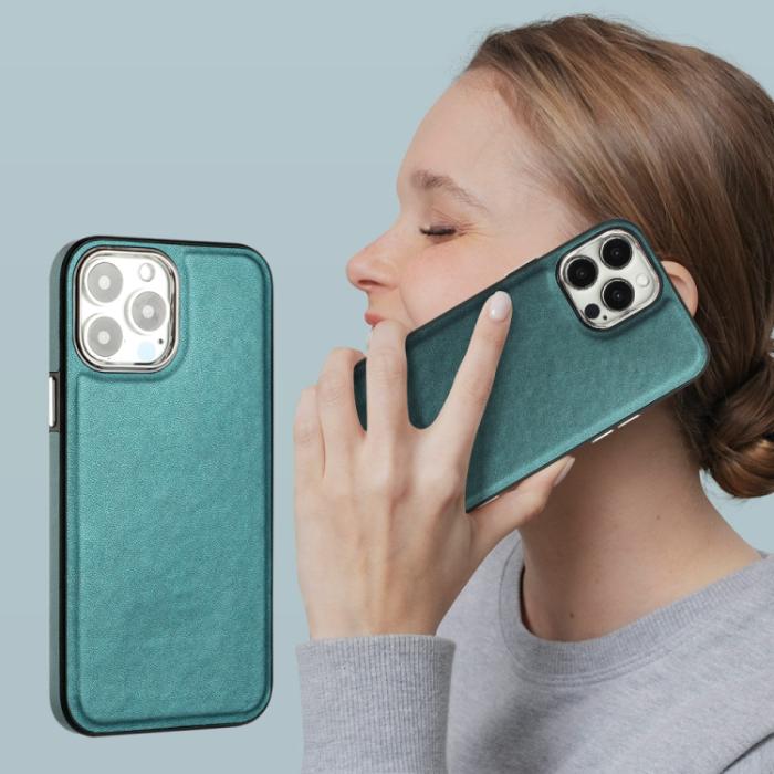 Bild 5,  iPhone 15 Pro Skal Läderbelagt Grön - Teknikhallen.se