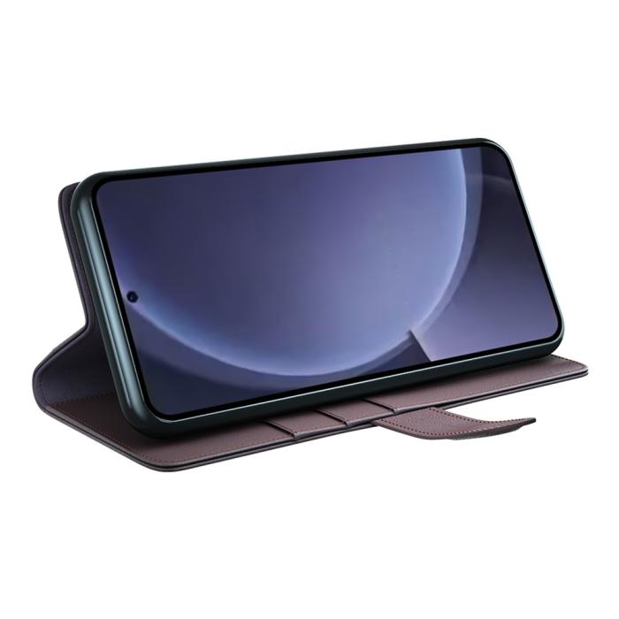 Bild 3,  Samsung Galaxy S25 Plus Fodral Premium Äkta Läder Brun - Teknikhallen.se