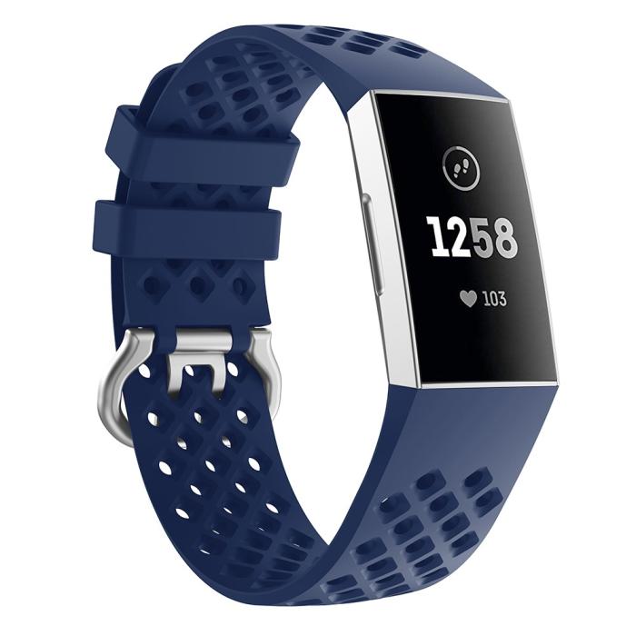 Bild 4,  Silikon Armband Ihåligt Fitbit Charge 3 / 4 Mörk Blå - Teknikhallen.se
