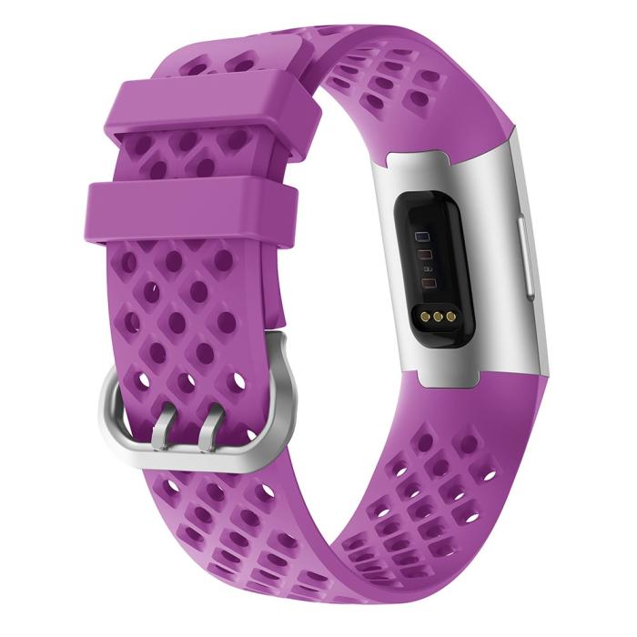 Bild 2,  Silikon Armband Ihåligt Fitbit Charge 3 / 4 Lila - Teknikhallen.se