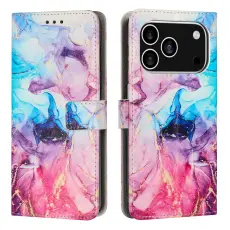  iPhone 17 Pro Fodral L&auml;der Marmor Rosa / Lila - Teknikhallen.se