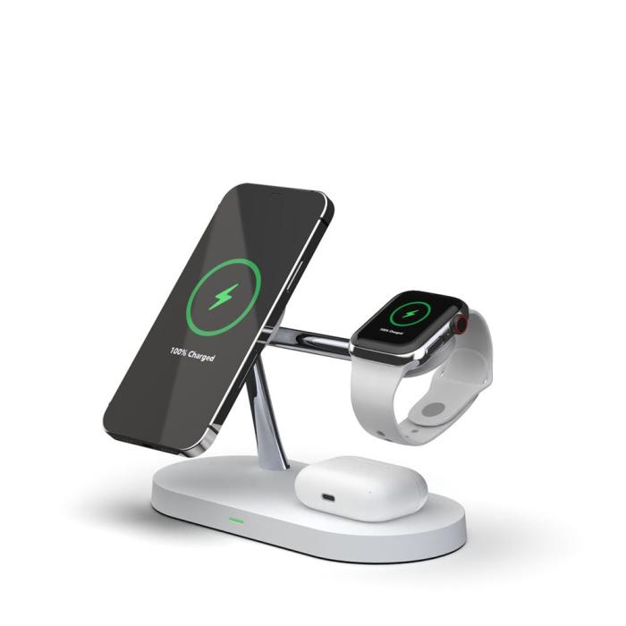 Bild 2, Tech-Protect Tech-Protect 15W LED 3in1 Magnetisk MagSafe Laddare Vit - Teknikhallen.se