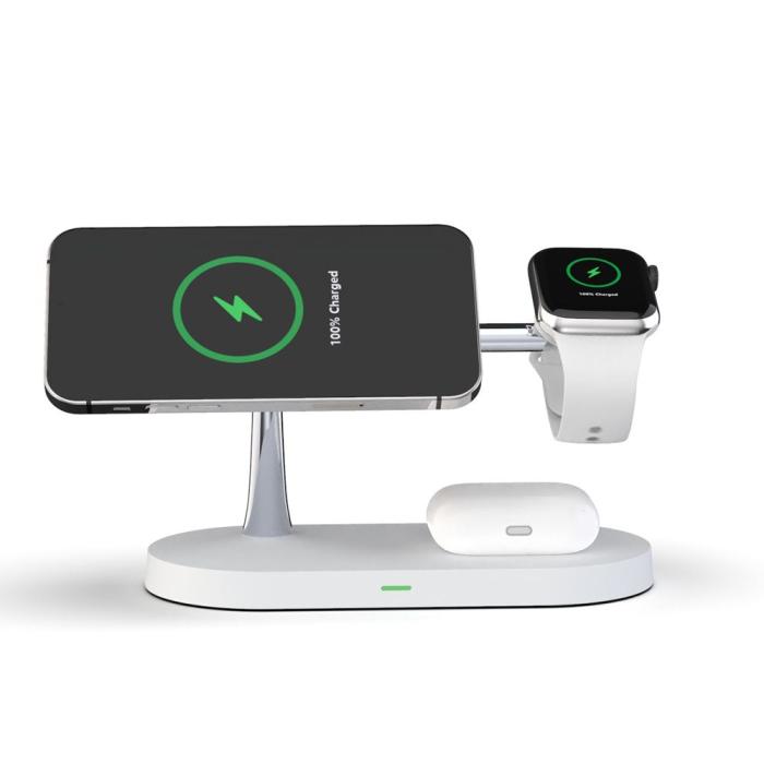 Bild 3, Tech-Protect Tech-Protect 15W LED 3in1 Magnetisk MagSafe Laddare Vit - Teknikhallen.se