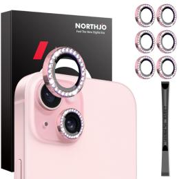 NORTHJO NORTHJO iPhone 15/15 Plus/14/14 Plus Linsskydd Strass 3-PACK Rosa - Teknikhallen.se