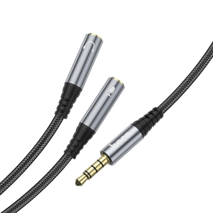 Bild 4, HOCO HOCO Split Adapter 3.5 mm Hane - 2x 3.5 mm Hona Grå - Teknikhallen.se