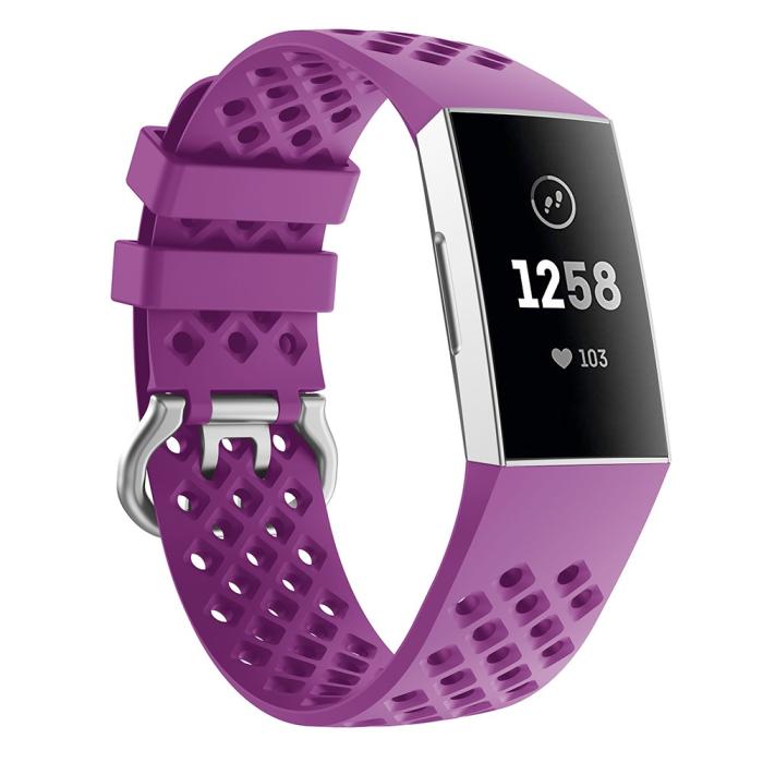 Bild 4,  Silikon Armband Ihåligt Fitbit Charge 3 / 4 Lila - Teknikhallen.se