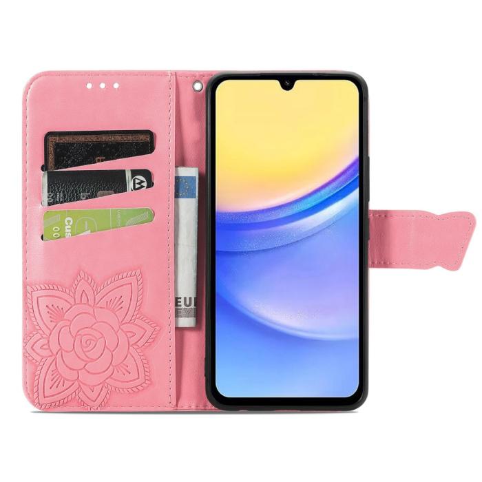 Bild 2,  Samsung Galaxy A15 5G Fodral Big Butterfly Rosa - Teknikhallen.se