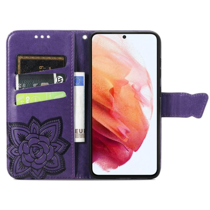 Bild 3,  Samsung Galaxy S21 FE Fodral Big Butterfly Läder Lila - Teknikhallen.se