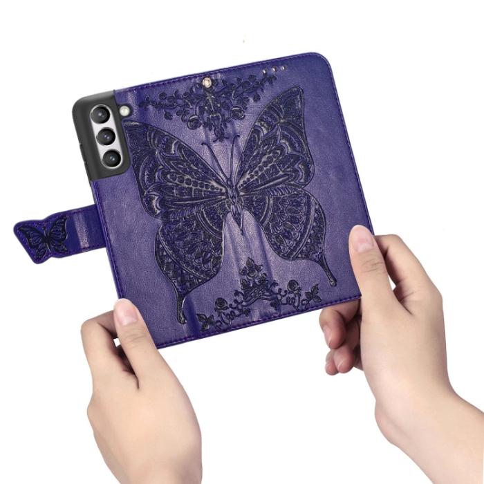 Bild 5,  Samsung Galaxy S21 FE Fodral Big Butterfly Läder Lila - Teknikhallen.se