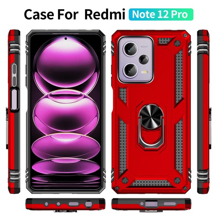 Bild 2,  Xiaomi Redmi Note 12 Pro 5G Skal Ring Armor Hybrid Röd - Teknikhallen.se