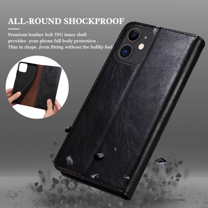 Bild 5,  OnePlus Nord 2T 5G Fodral Flip Crazy Horse Svart - Teknikhallen.se