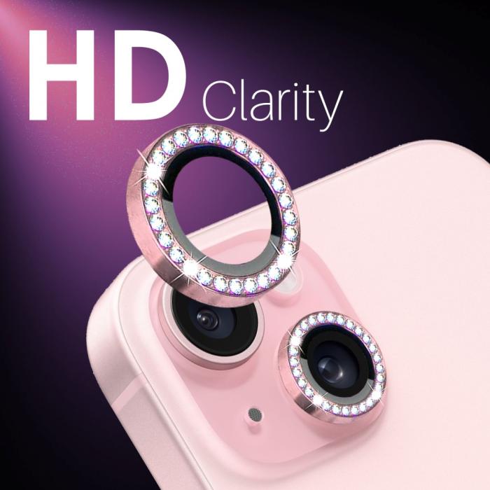 Bild 5, NORTHJO NORTHJO iPhone 15/15 Plus/14/14 Plus Linsskydd Strass 3-PACK Rosa - Teknikhallen.se