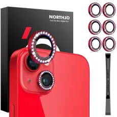 NORTHJO NORTHJO iPhone 15/15 Plus/14/14 Plus Linsskydd Strass 3-PACK R&ouml;d - Teknikhallen.se