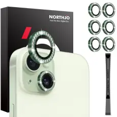NORTHJO NORTHJO iPhone 15/15 Plus/14/14 Plus Linsskydd Strass 3-PACK Gr&ouml;n - Teknikhallen.se