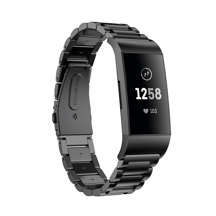 Bild 4,  Lyxigt Metallarmband Fitbit Charge 3 / 4 Svart - Teknikhallen.se