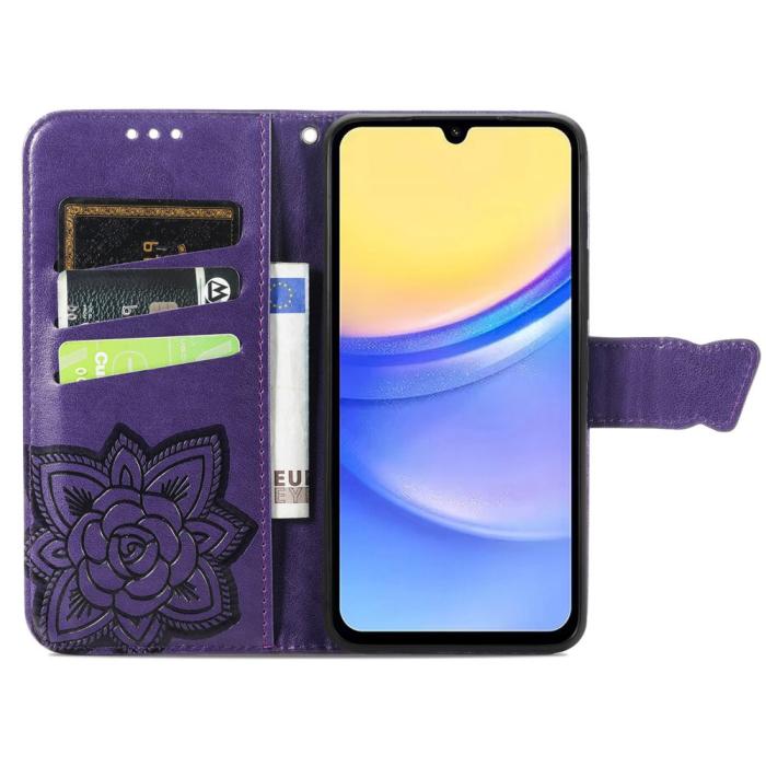 Bild 2,  Samsung Galaxy A15 5G Fodral Big Butterfly Mörk Lila - Teknikhallen.se