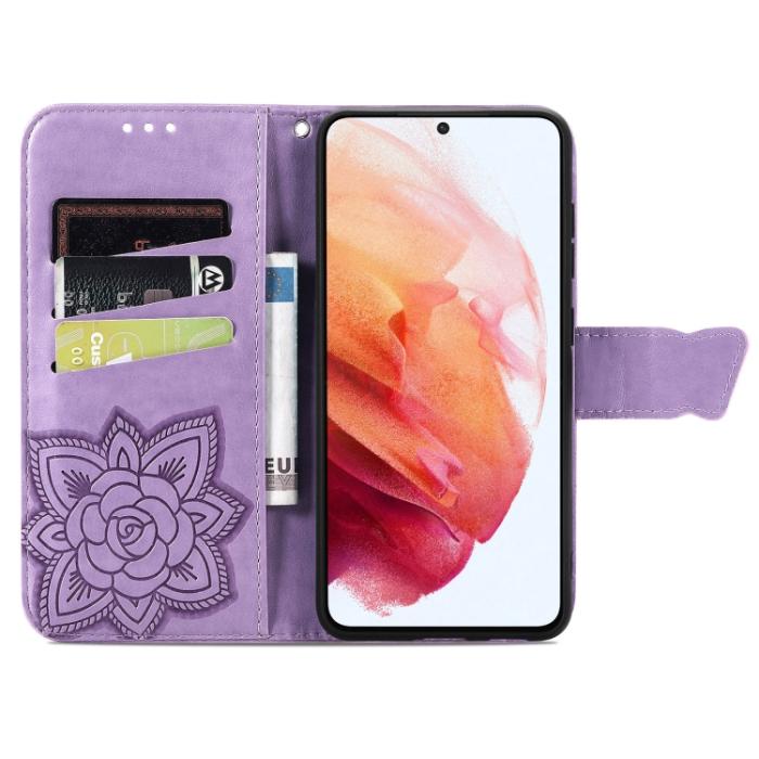 Bild 3,  Samsung Galaxy S21 FE Fodral Big Butterfly Läder Lila - Teknikhallen.se