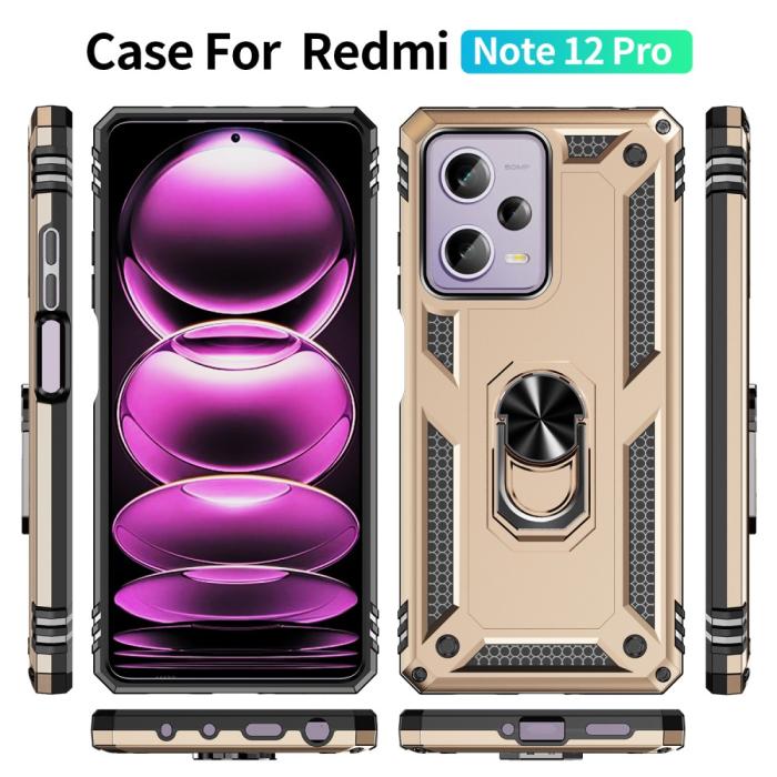 Bild 2,  Xiaomi Redmi Note 12 Pro 5G Skal Ring Armor Hybrid Guld - Teknikhallen.se