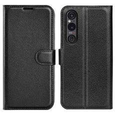  Sony Xperia 1 VI Fodral Litchi L&auml;der Svart - Teknikhallen.se
