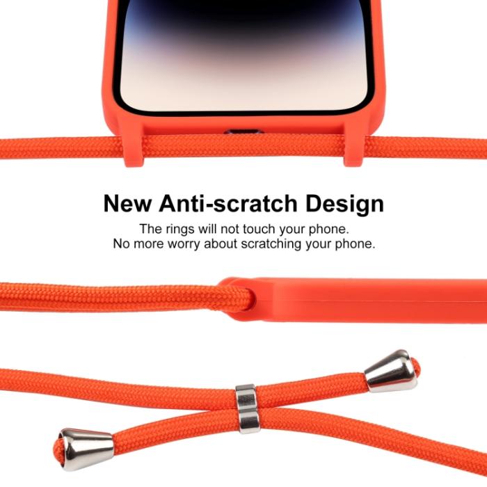Bild 3,  iPhone 15 Pro Max Skal Silikon Med Snöre Orange - Teknikhallen.se